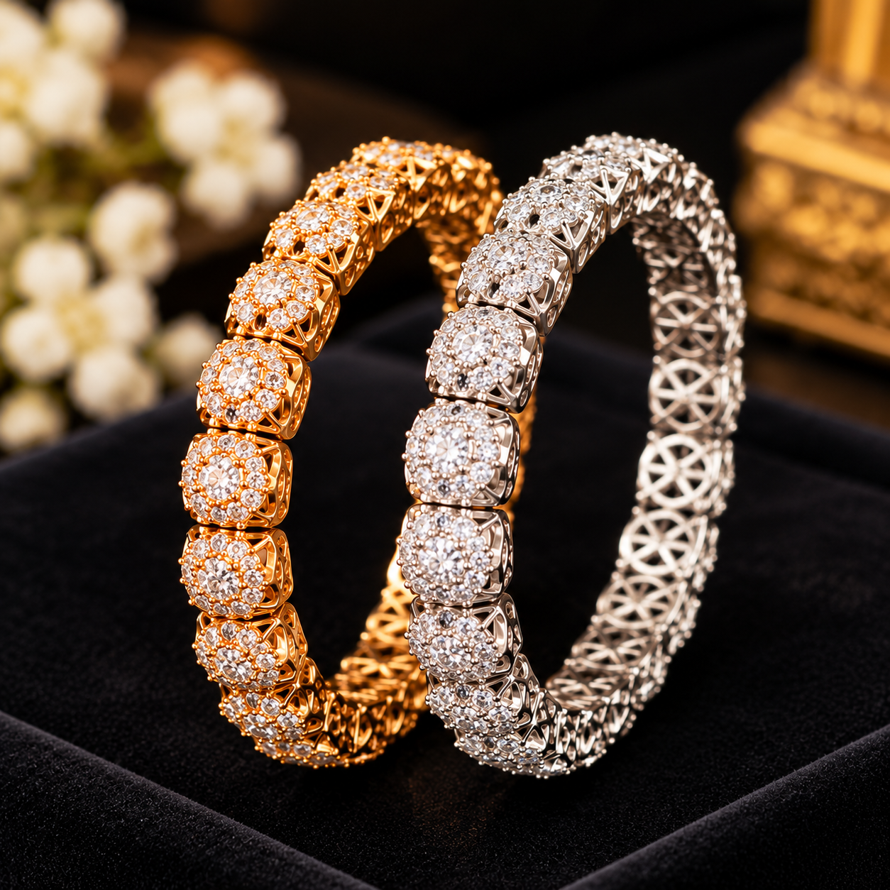 Luxury Gold & Silver Diamond Cluster Bracelets