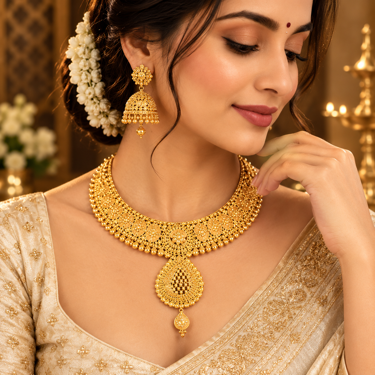 Elegant Gold Bridal Jewelry Portrait-4