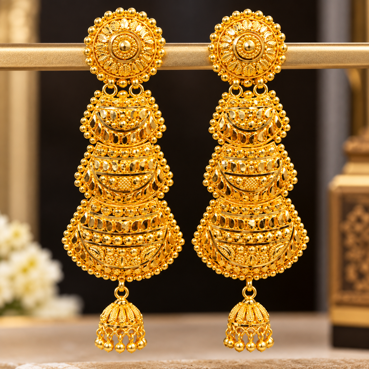 Royal Gold-Tone Traditional Filigree Jhumka Earrings for Women