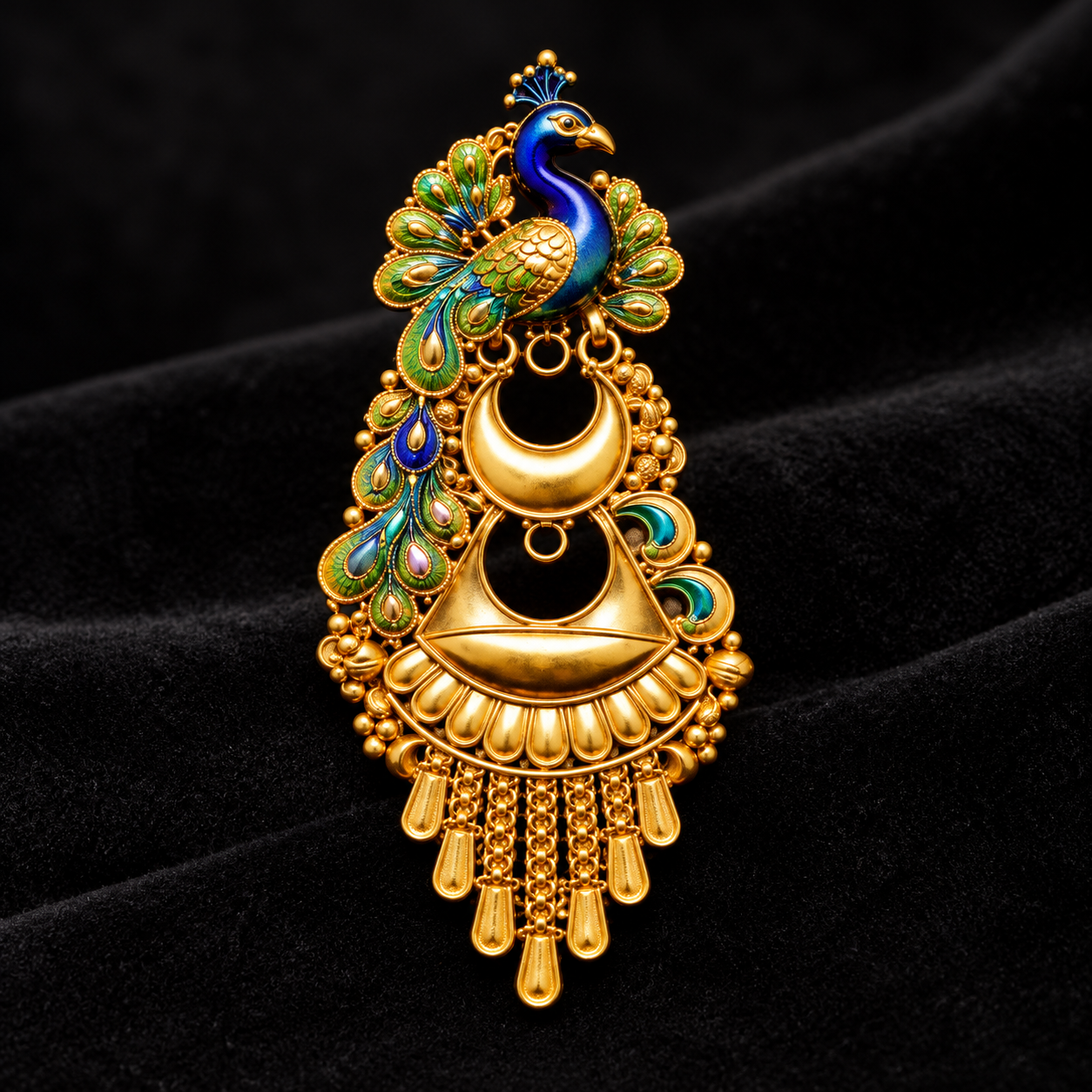 Royal Peacock Gold-Tone Kundan Style Chandelier Earrings