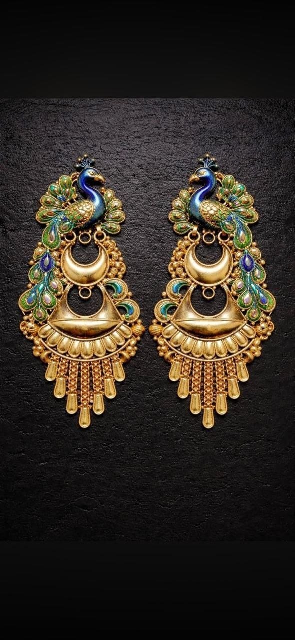 Royal Peacock Gold-Tone Kundan Style Chandelier Earrings